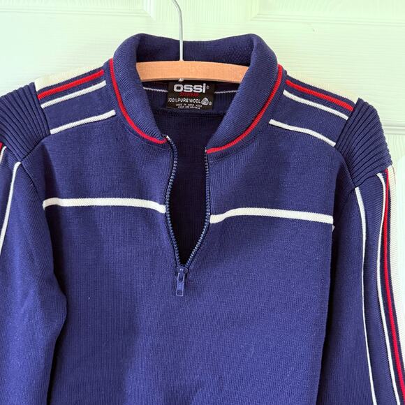 Rare Vtg 80s OSSI Padded Quarter Zip Ski Half Zip‎ Sweater 100% Pure Wool - Picture 3 of 9